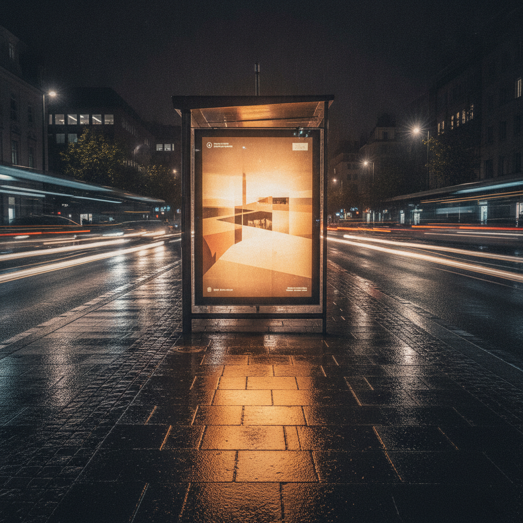 Ilustracja koncepcyjna: nośnik citylight w przestrzeni miejskiej po zmroku